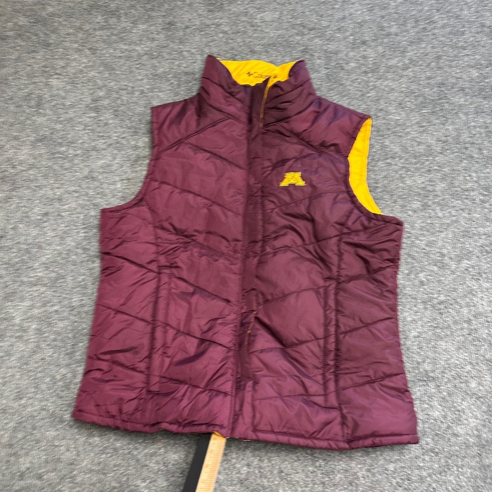 Columbia Puffer Vest Womens Size L Maroon Yellow Minnesota Gophers Quilted Zip